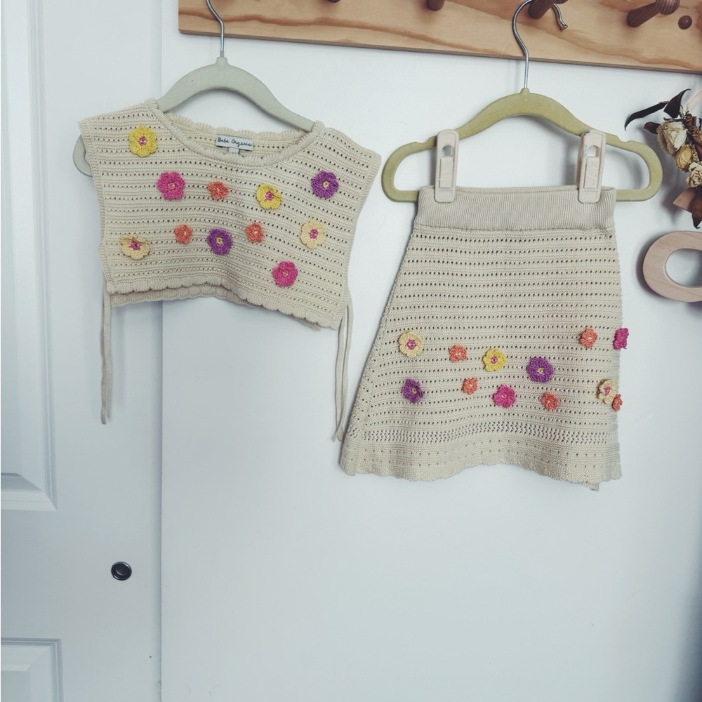 Kids Crochet Matching Set with Floral Accents